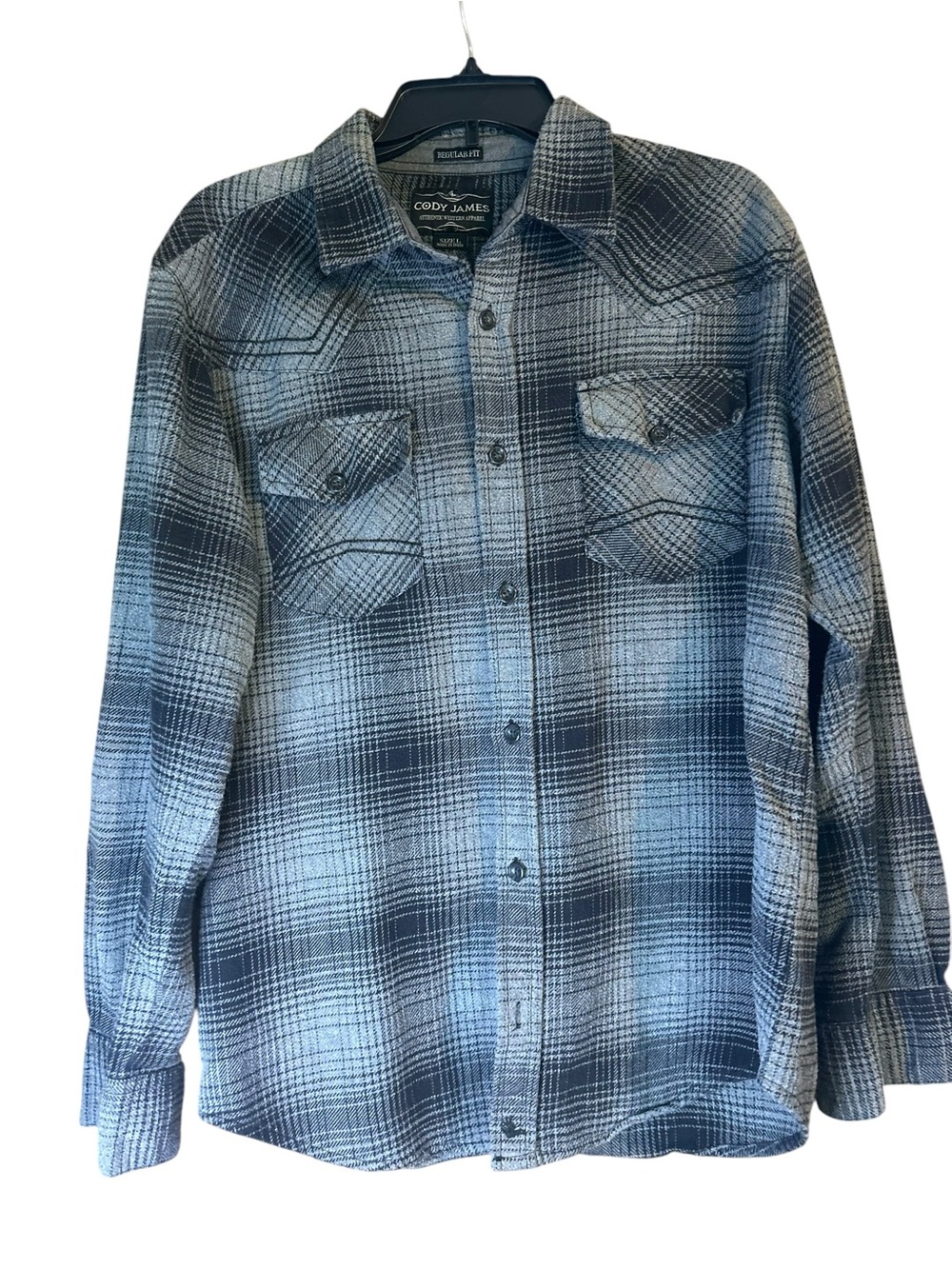 Cody James gray black plaid western snap flannel shirt men’s large